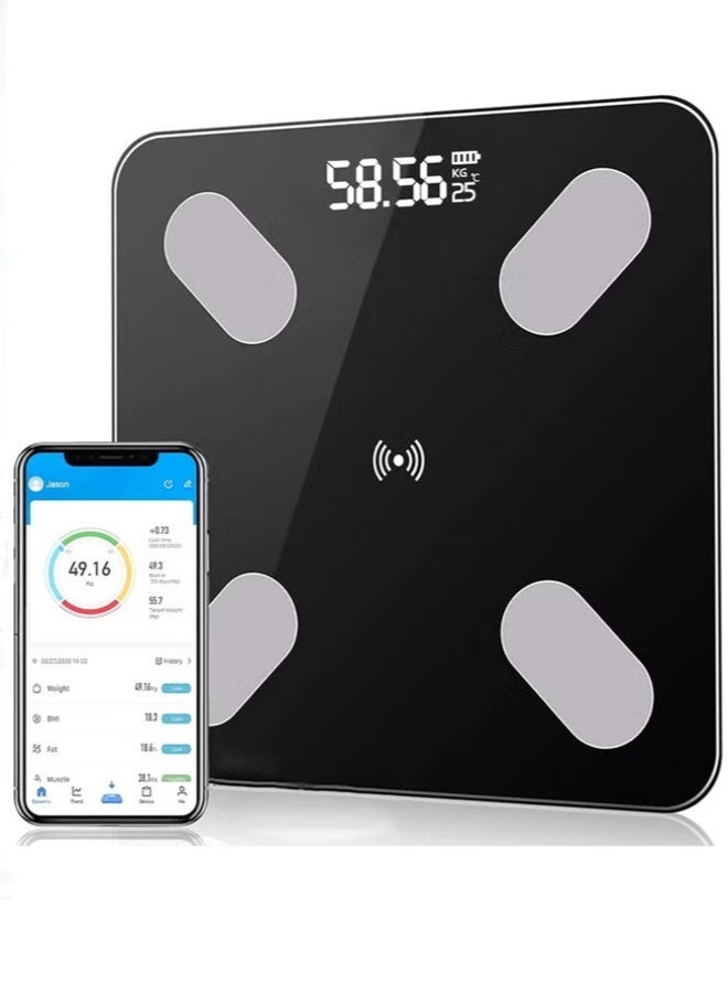 Black Digital Body Fat Scale | Ultra-Slim Tempered Glass Design with Large Color LCD Backlit Display – Step-On Instant Measurement, Stylish & Compact - Image 2
